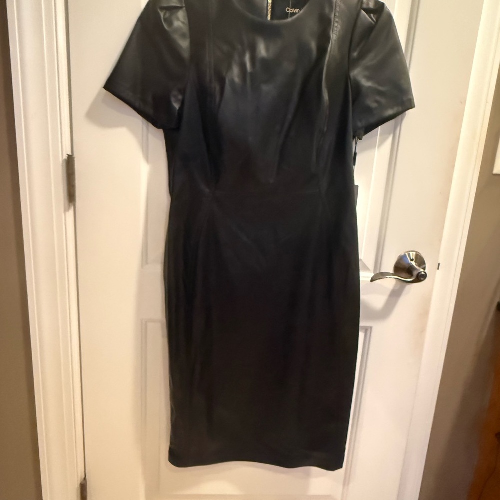 Calvin Klein Black Leather Midi Dress